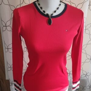 Tommy Hilfiger Women's Vibrant Red Long Sleeve Tee
